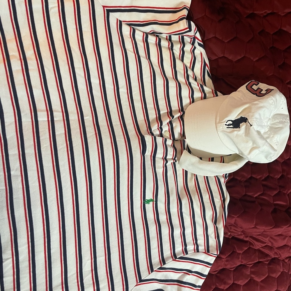Striped polo shirt by Ralph Lauren plus hat